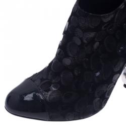 Chanel Black Suede and Leather Ankle Boots Size 38.5