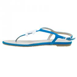 Pre Owned Chanel Blue Fabric CC Thong Sandals Size 37.5