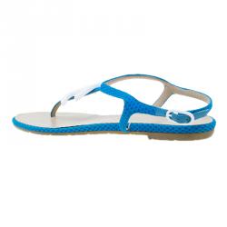 Pre Owned Chanel Blue Fabric CC Thong Sandals Size 37.5