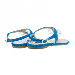 Pre Owned Chanel Blue Fabric CC Thong Sandals Size 37.5