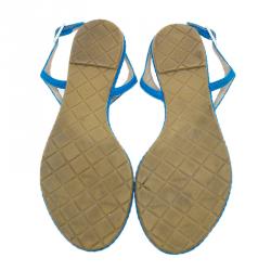 Pre Owned Chanel Blue Fabric CC Thong Sandals Size 37.5