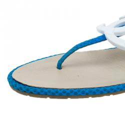 Pre Owned Chanel Blue Fabric CC Thong Sandals Size 37.5