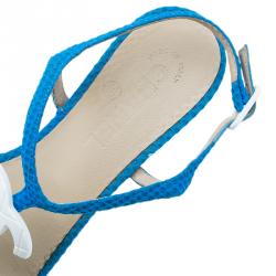 Pre Owned Chanel Blue Fabric CC Thong Sandals Size 37.5