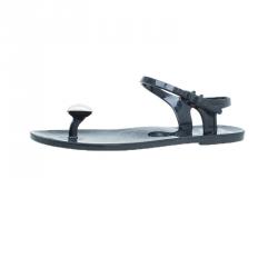 Pre Owned Chanel Black CC Pearl Jelly Sandals Size 37