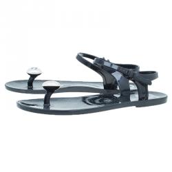 Pre Owned Chanel Black CC Pearl Jelly Sandals Size 37