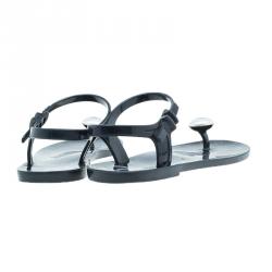 Pre Owned Chanel Black CC Pearl Jelly Sandals Size 37