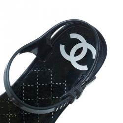 Pre Owned Chanel Black CC Pearl Jelly Sandals Size 37