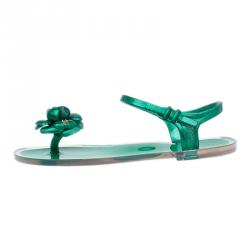 Chanel Green Flower Sandals Size 38