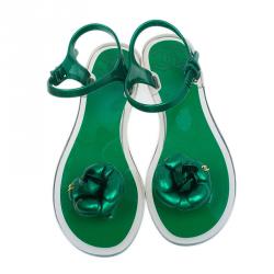 Chanel Green Flower Sandals Size 38