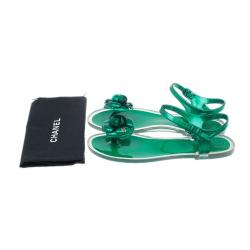 Chanel Green Flower Sandals Size 38