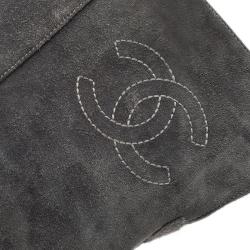 Pre Owned حذاء بوت شانيل فوق الركبة جلد رمادي سويدي cc مقاس 39.5