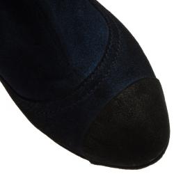 Pre Owned Chanel Navy Blue Suede CC Cap Toe Ankle Boots Size 39