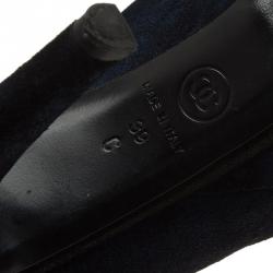 Pre Owned Chanel Navy Blue Suede CC Cap Toe Ankle Boots Size 39