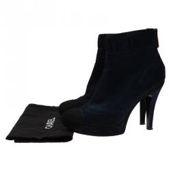 Pre Owned Chanel Navy Blue Suede CC Cap Toe Ankle Boots Size 39