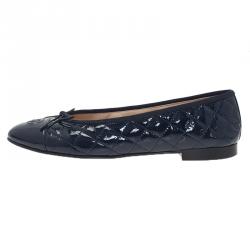 Chanel Navy Blue Quilted Leather CC Cap Toe Ballet Flats Size 41.5 Chanel