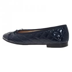 Pre Owned Chanel Navy Blue Quilted Leather CC Cap Toe Ballet Flats Size 41.5 