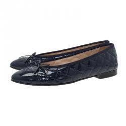 Pre Owned Chanel Navy Blue Quilted Leather CC Cap Toe Ballet Flats Size 41.5 