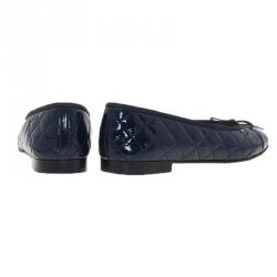 Pre Owned Chanel Navy Blue Quilted Leather CC Cap Toe Ballet Flats Size 41.5 