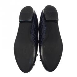 Pre Owned Chanel Navy Blue Quilted Leather CC Cap Toe Ballet Flats Size 41.5 