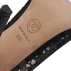 Pre Owned Chanel Black Cutout Leather CC Slingback Sandals Size 39