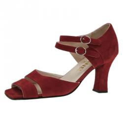 Pre Owned Chanel Red Suede Mary Jane Pumps Size 37.5