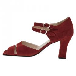 Pre Owned Chanel Red Suede Mary Jane Pumps Size 37.5