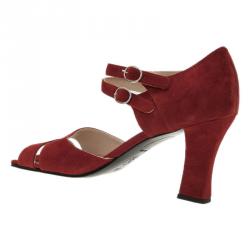 Pre Owned Chanel Red Suede Mary Jane Pumps Size 37.5