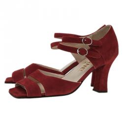 Pre Owned Chanel Red Suede Mary Jane Pumps Size 37.5