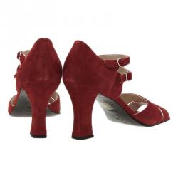 Pre Owned Chanel Red Suede Mary Jane Pumps Size 37.5