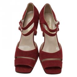 Pre Owned Chanel Red Suede Mary Jane Pumps Size 37.5