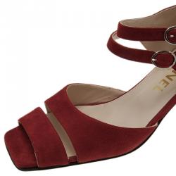 Pre Owned Chanel Red Suede Mary Jane Pumps Size 37.5