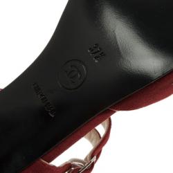 Pre Owned Chanel Red Suede Mary Jane Pumps Size 37.5