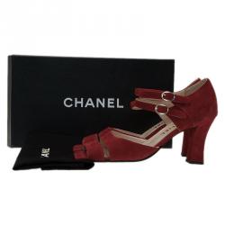 Pre Owned Chanel Red Suede Mary Jane Pumps Size 37.5