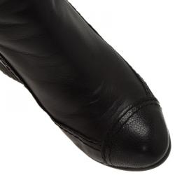 مملوكة مسبقًا Chanel Black Leather Buckle Detail Wedge Tall Boots Size 37