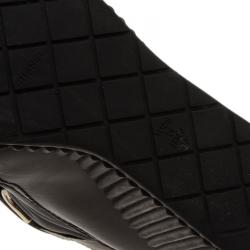 مملوكة مسبقًا Chanel Black Leather Buckle Detail Wedge Tall Boots Size 37