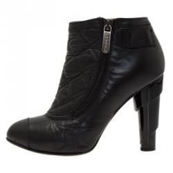 Chanel Black Leather Booties with Reissue Pouch Size 37