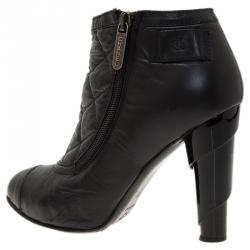 Chanel Black Leather Booties with Reissue Pouch Size 37