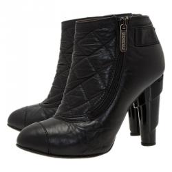 Chanel Black Leather Booties with Reissue Pouch Size 37