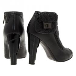 Chanel Black Leather Booties with Reissue Pouch Size 37