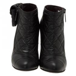 Chanel Black Leather Booties with Reissue Pouch Size 37