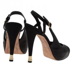 Pre Owned Chanel Black Leather Cap Toe Slingback Sandals Size 39