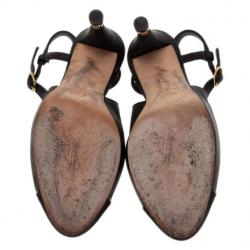 Pre Owned Chanel Black Leather Cap Toe Slingback Sandals Size 39