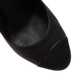 Pre Owned Chanel Black Leather Cap Toe Slingback Sandals Size 39