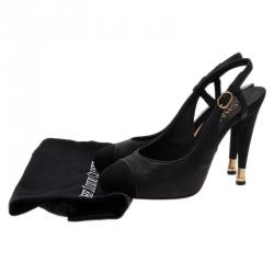 Pre Owned Chanel Black Leather Cap Toe Slingback Sandals Size 39