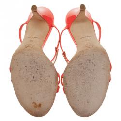 Pre Owned صندل سلايد شانيل جلد برتقالي و شعار ذهبي بسيور مقاس 38