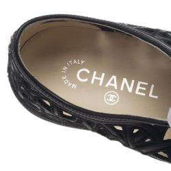 Pre Owned Chanel Black Flower Cutout Leather Sneakers Size 39
