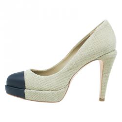 مملوكة مسبقًا Chanel Beige Raffia Cap Toe Platform Pumps Size 38
