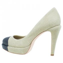 مملوكة مسبقًا Chanel Beige Raffia Cap Toe Platform Pumps Size 38
