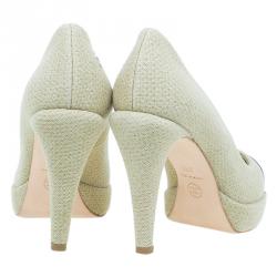 مملوكة مسبقًا Chanel Beige Raffia Cap Toe Platform Pumps Size 38