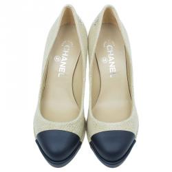 مملوكة مسبقًا Chanel Beige Raffia Cap Toe Platform Pumps Size 38